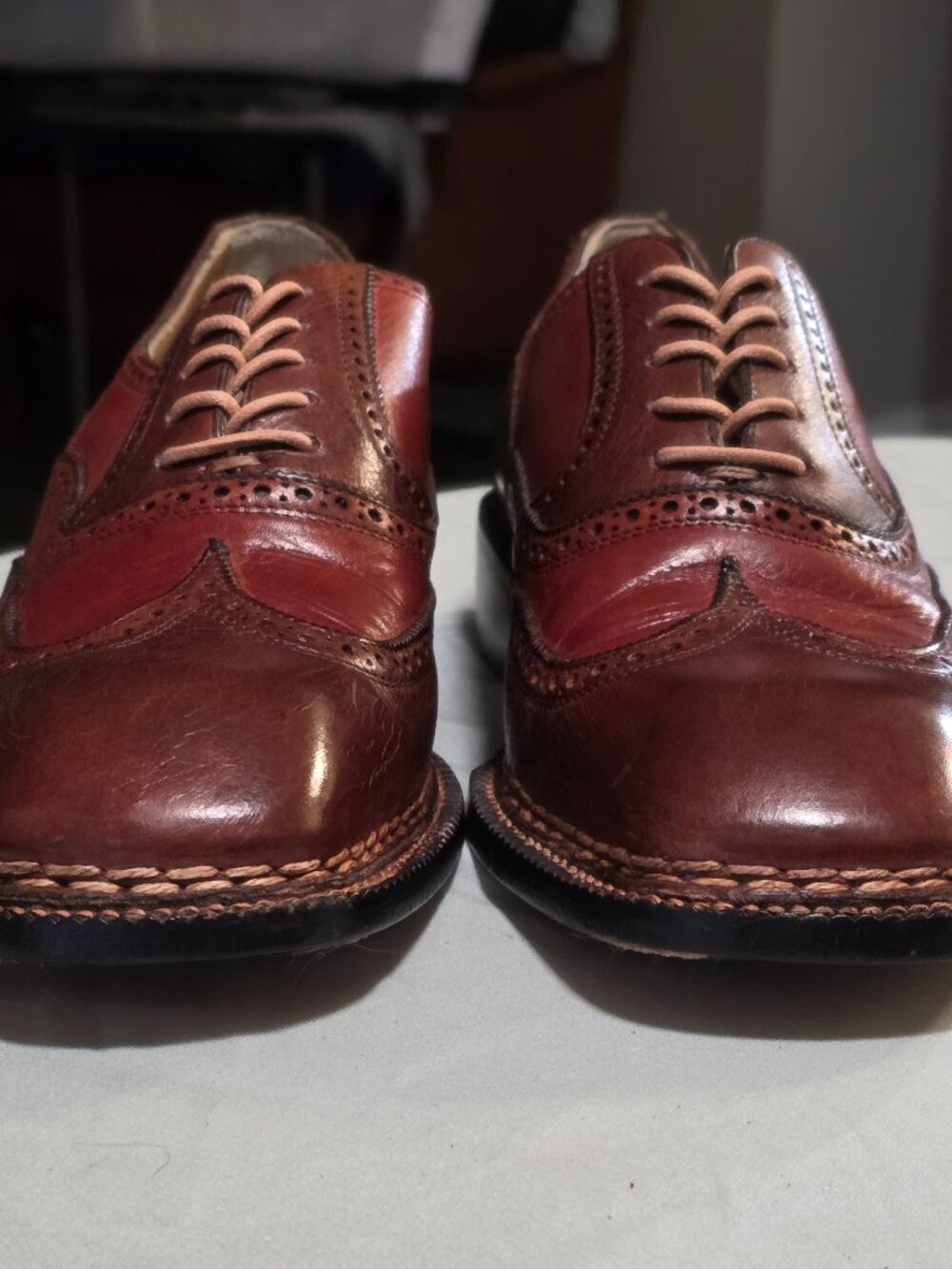 Lidfort 8-M Mens Red and Brown Mens Wingtip Oxford Dress Shoes - Picture 12 of 13